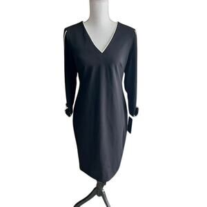 NWT Andrew Marc black v-neck sheath cocktail holiday party midi dress size 8